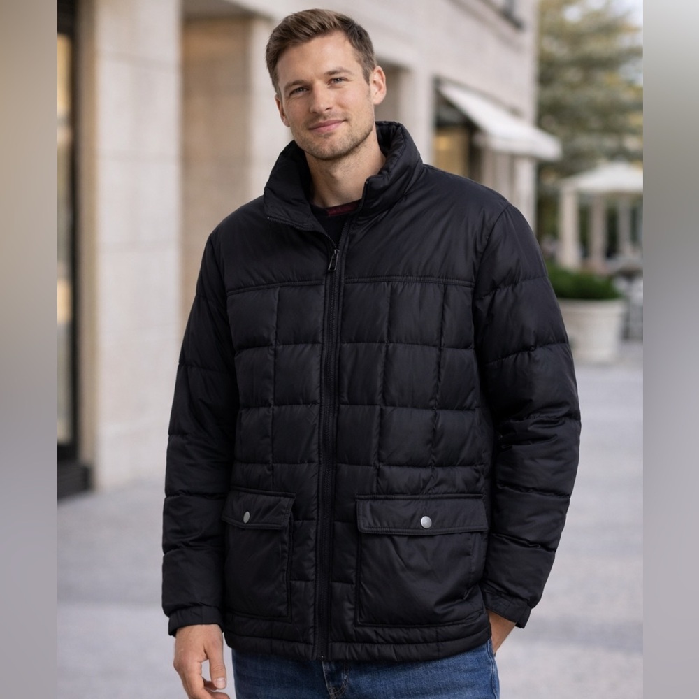 Lands’ End Men’s Down Puffer Jacket L 42-44 Black Winter Coat